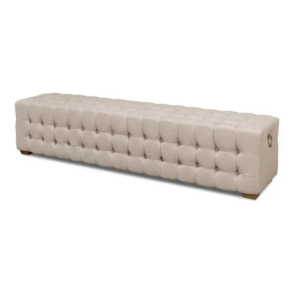 Sarreid Bedroom Beam Bench Tufted Beige Linen