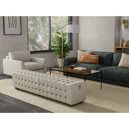 Sarreid Bedroom Beam Bench Tufted Beige Linen