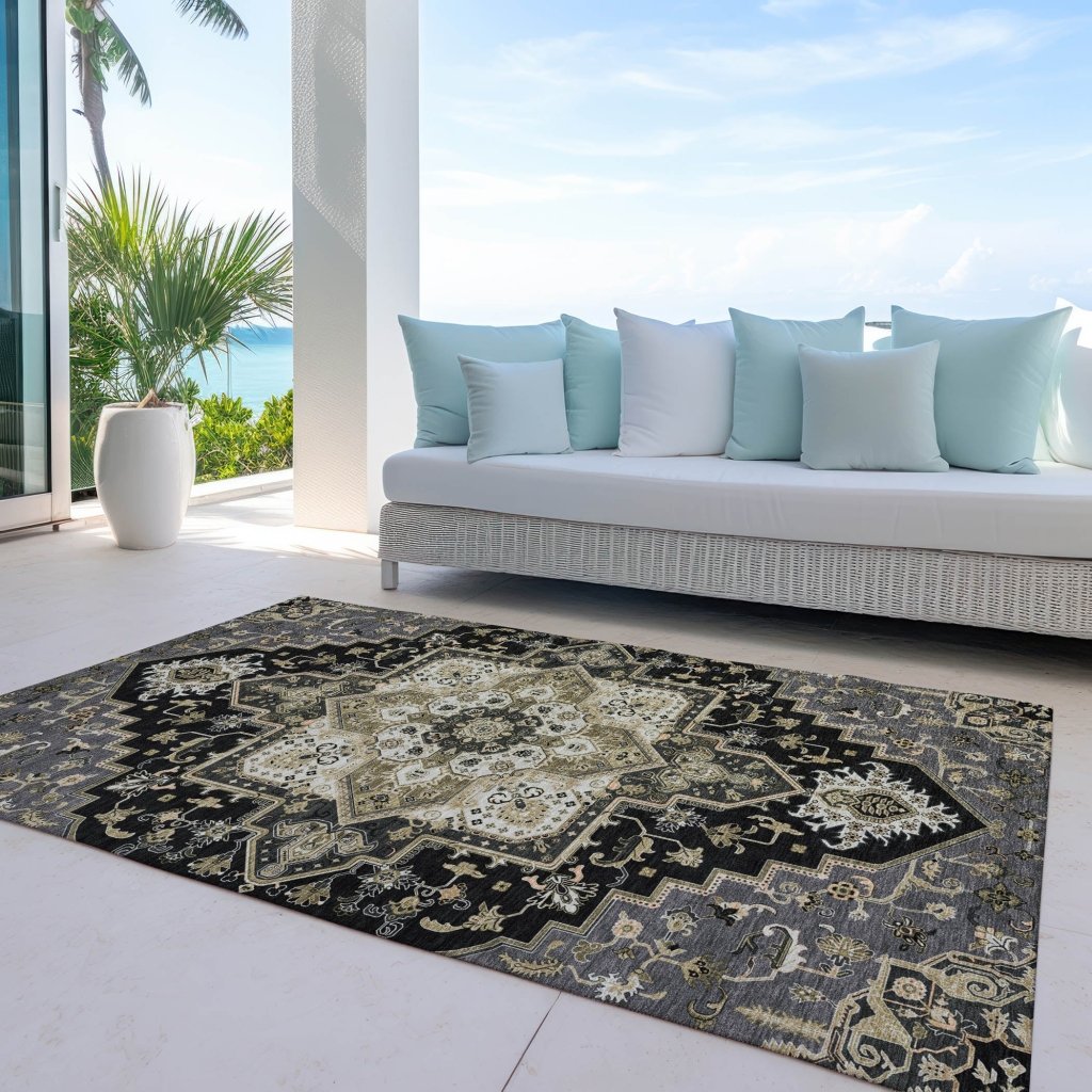 LOOMLAN Rugs Bellaya Black Washable Indoor-Outdoor Rug