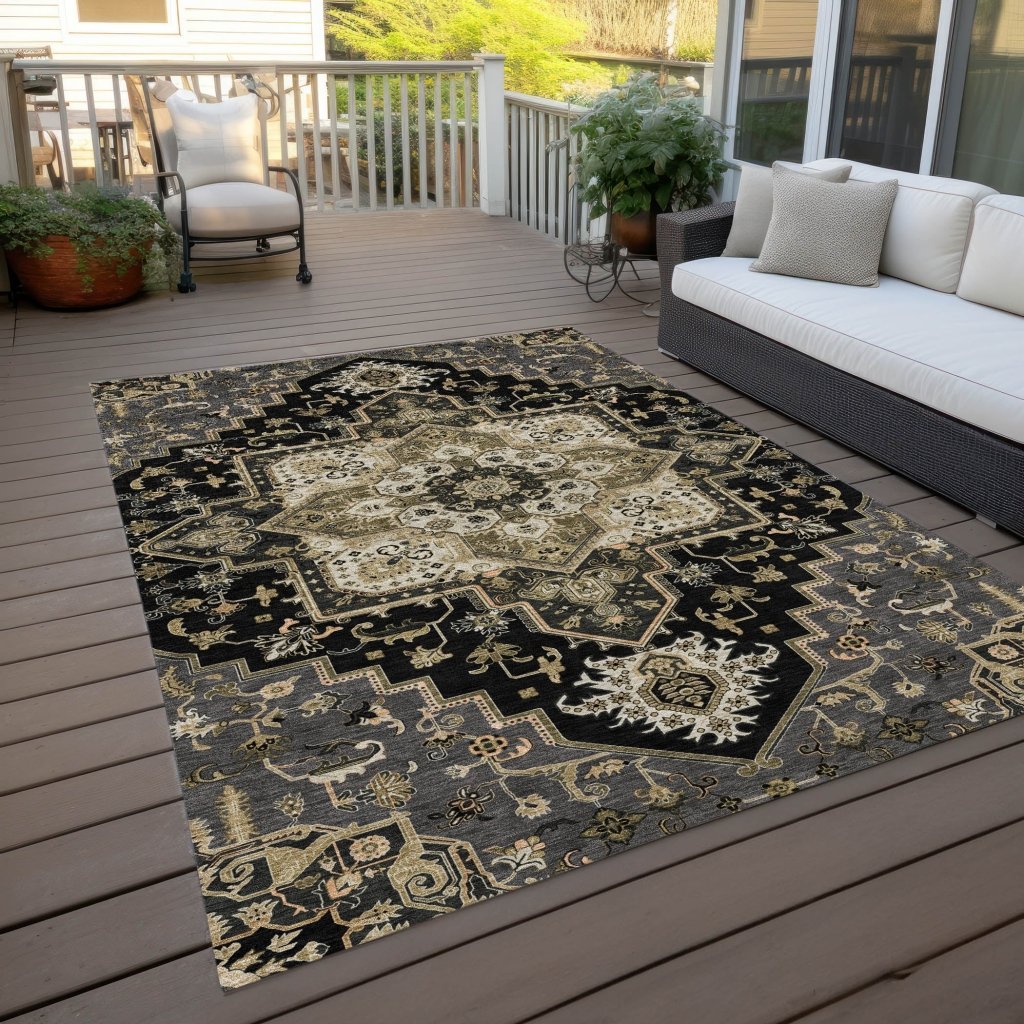 LOOMLAN Rugs Bellaya Black Washable Indoor-Outdoor Rug