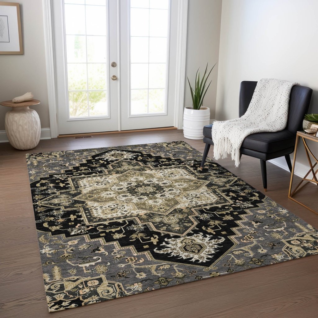LOOMLAN Rugs Bellaya Black Washable Indoor-Outdoor Rug