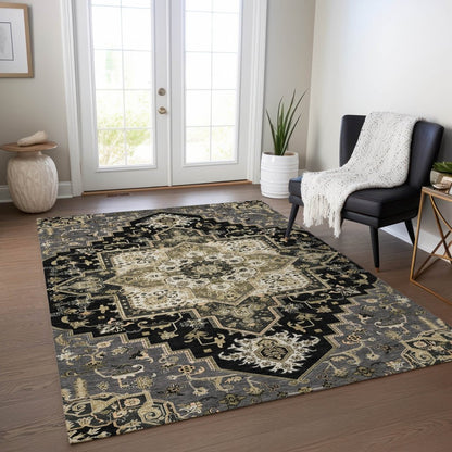LOOMLAN Rugs Bellaya Black Washable Indoor-Outdoor Rug