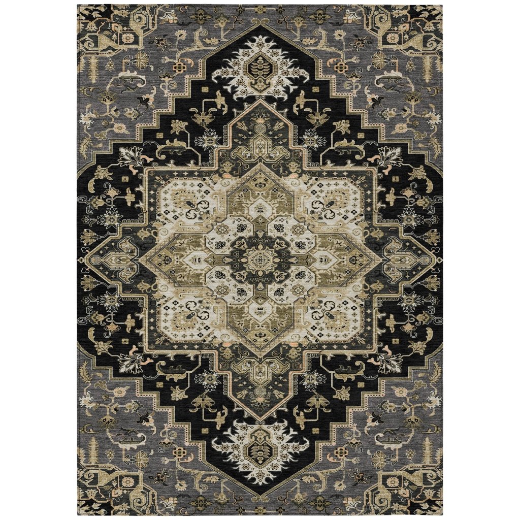 LOOMLAN Rugs Bellaya Black Washable Indoor-Outdoor Rug