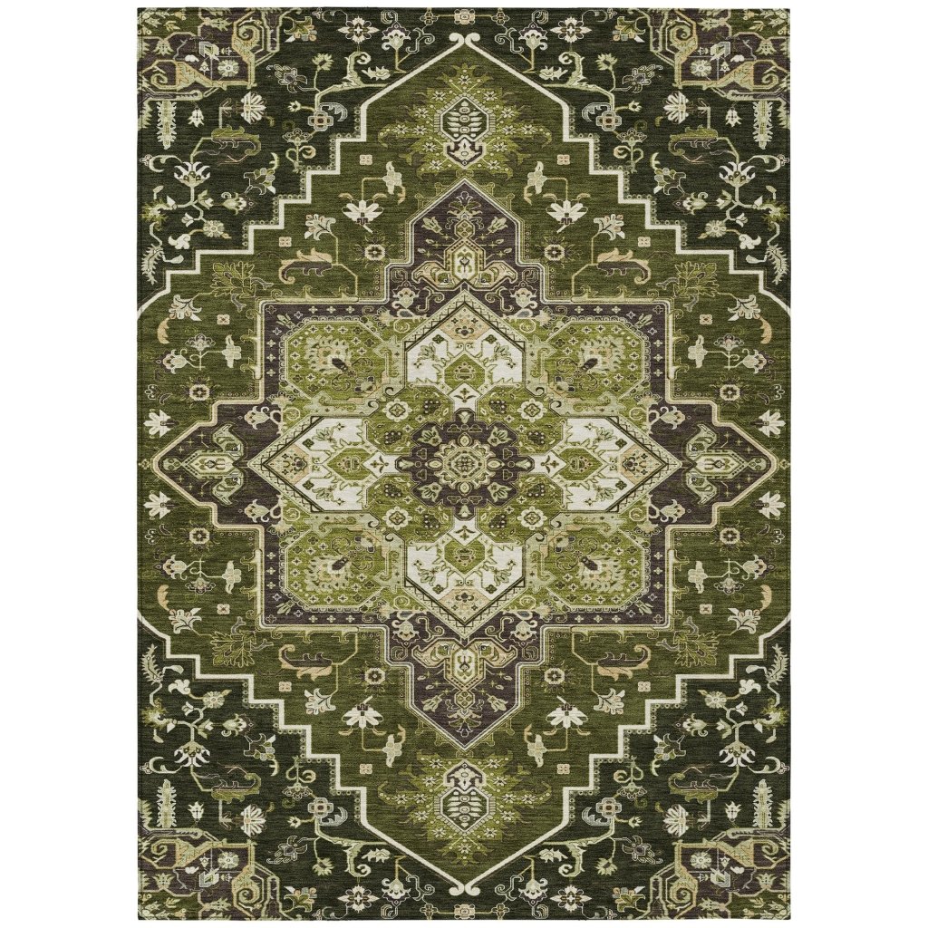 LOOMLAN Rugs Bellaya Olive Washable Indoor-Outdoor Rug