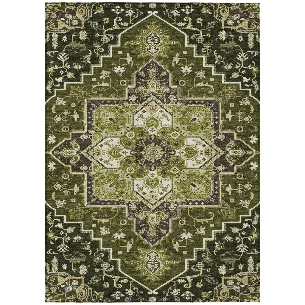 LOOMLAN Rugs Bellaya Olive Washable Indoor-Outdoor Rug
