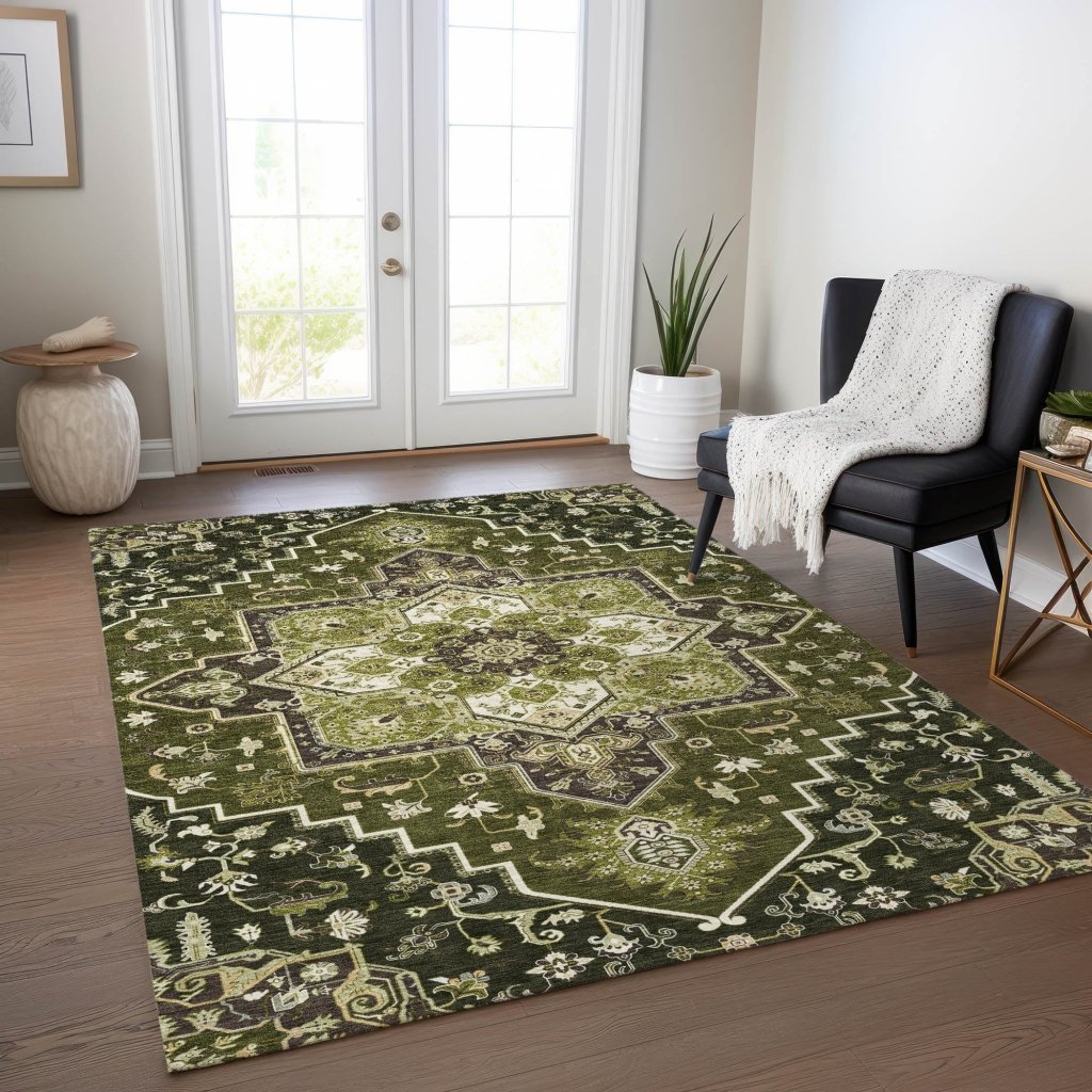 LOOMLAN Rugs Bellaya Olive Washable Indoor-Outdoor Rug