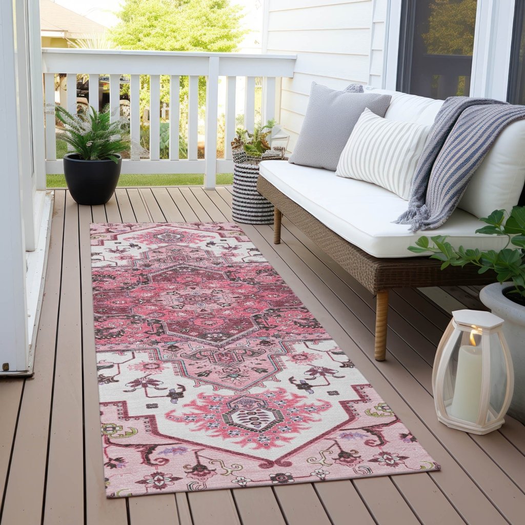 LOOMLAN Rugs Bellaya Pink Washable Indoor-Outdoor Rug