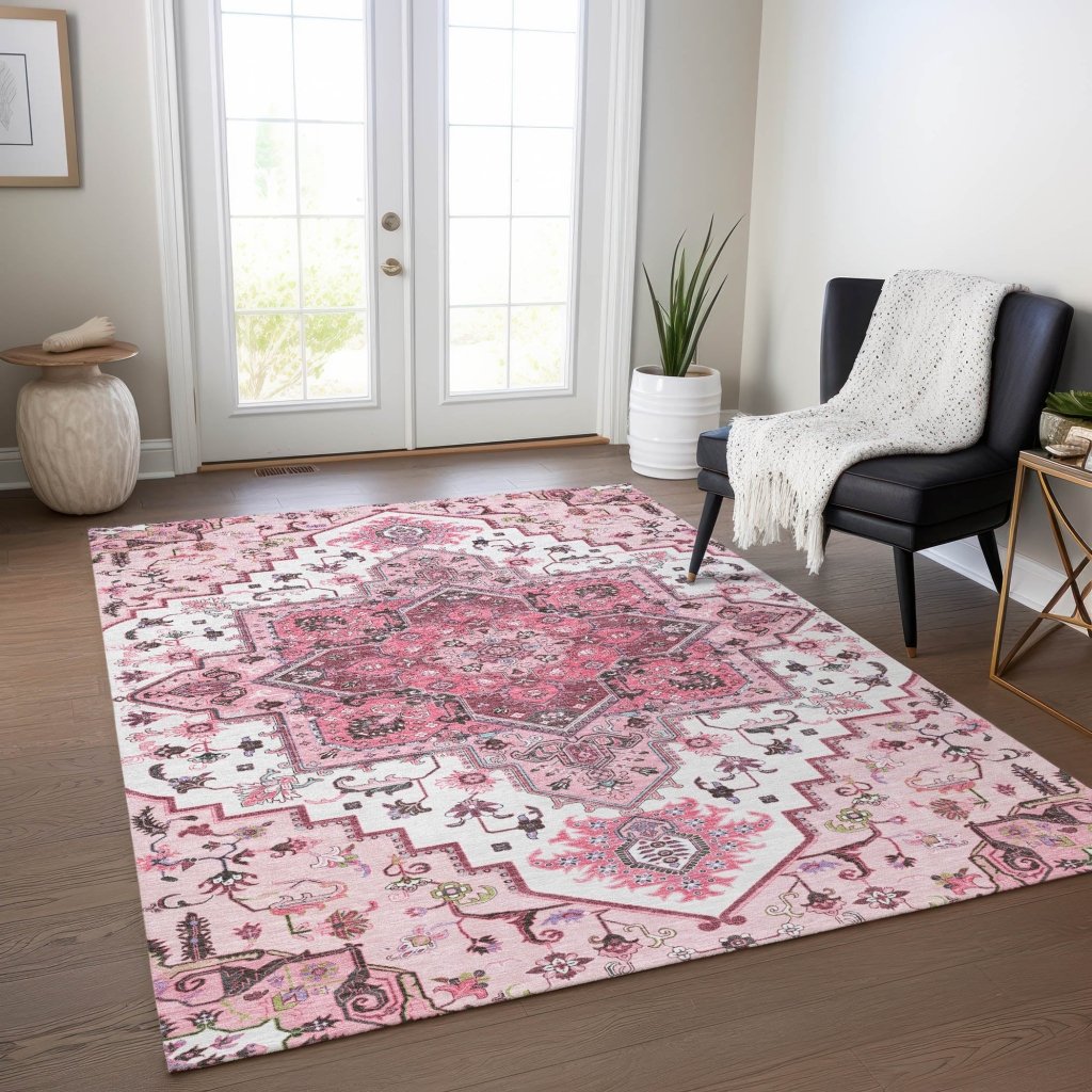 LOOMLAN Rugs Bellaya Pink Washable Indoor-Outdoor Rug