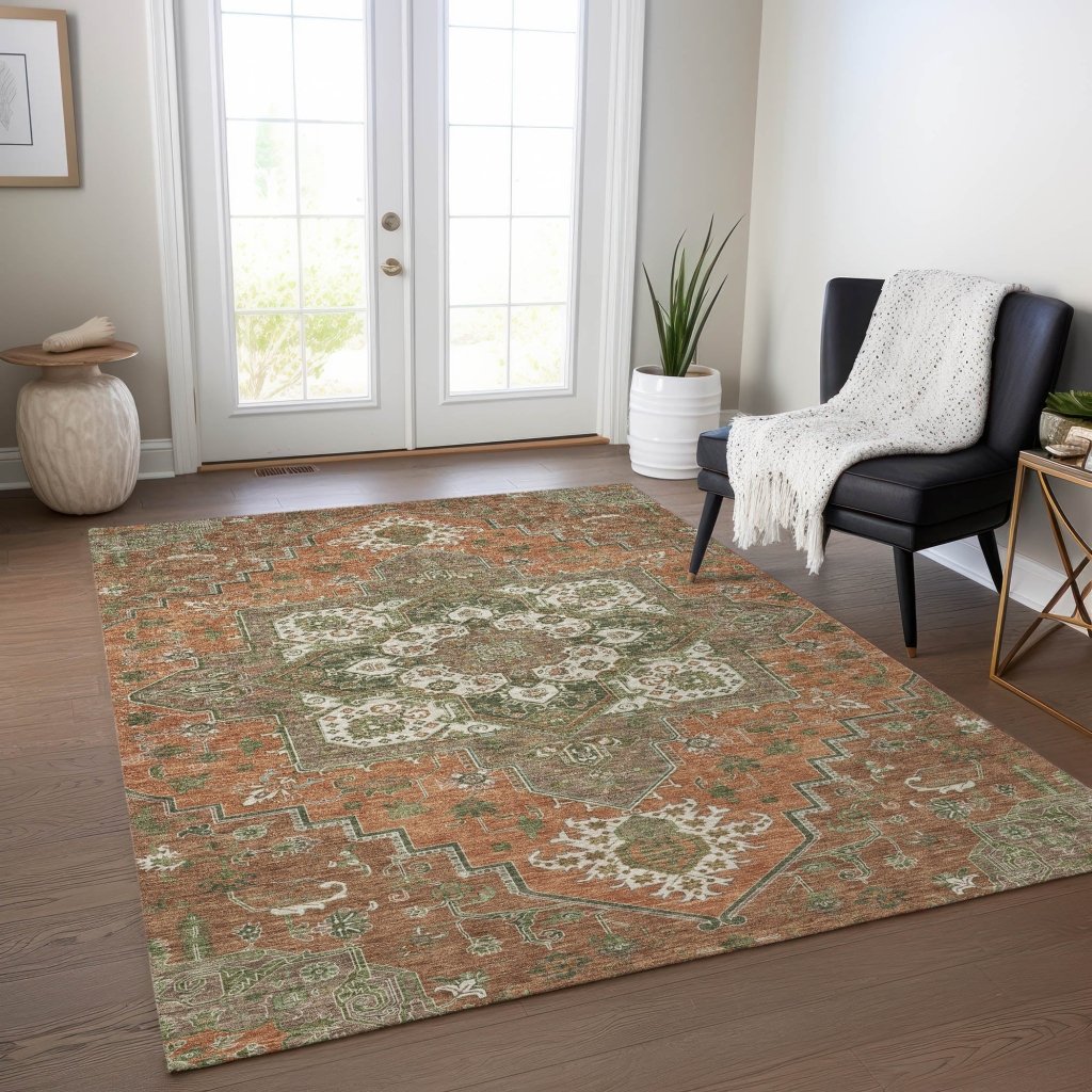 LOOMLAN Rugs Bellaya Rust Washable Indoor-Outdoor Rug