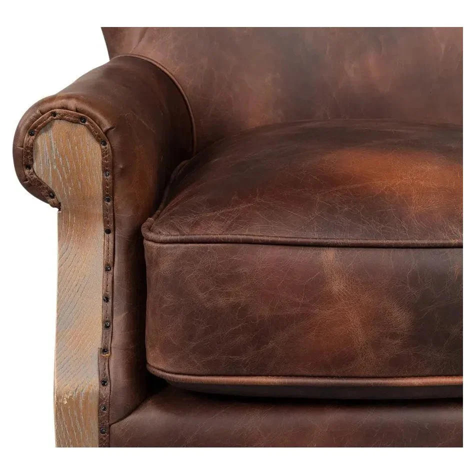 Benjamin Club Chair Brown Leather - LOOMLAN - Sarreid - Club Chairs