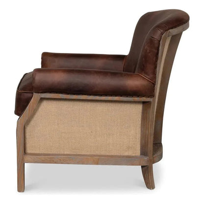 Benjamin Club Chair Brown Leather - LOOMLAN - Sarreid - Club Chairs