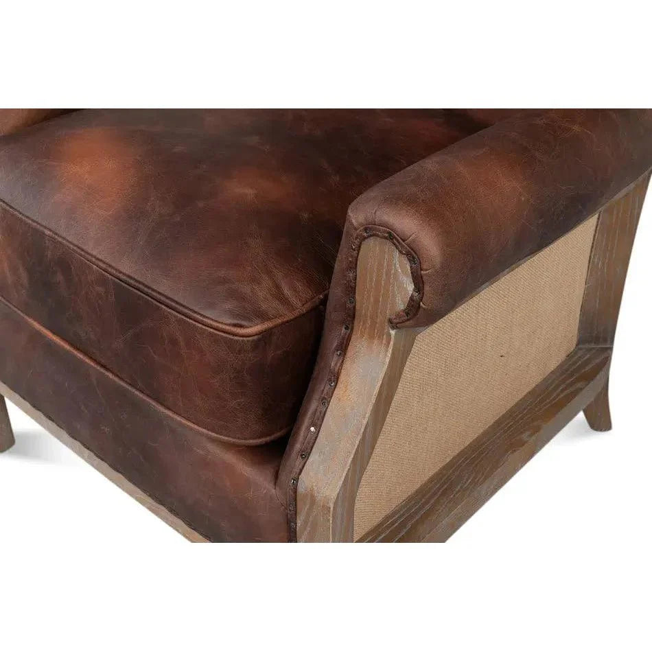 Benjamin Club Chair Brown Leather - LOOMLAN - Sarreid - Club Chairs