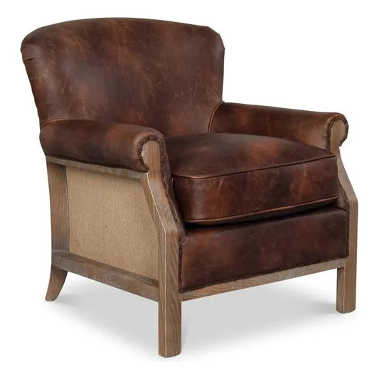 Sarreid Benjamin Club Chair Brown Leather