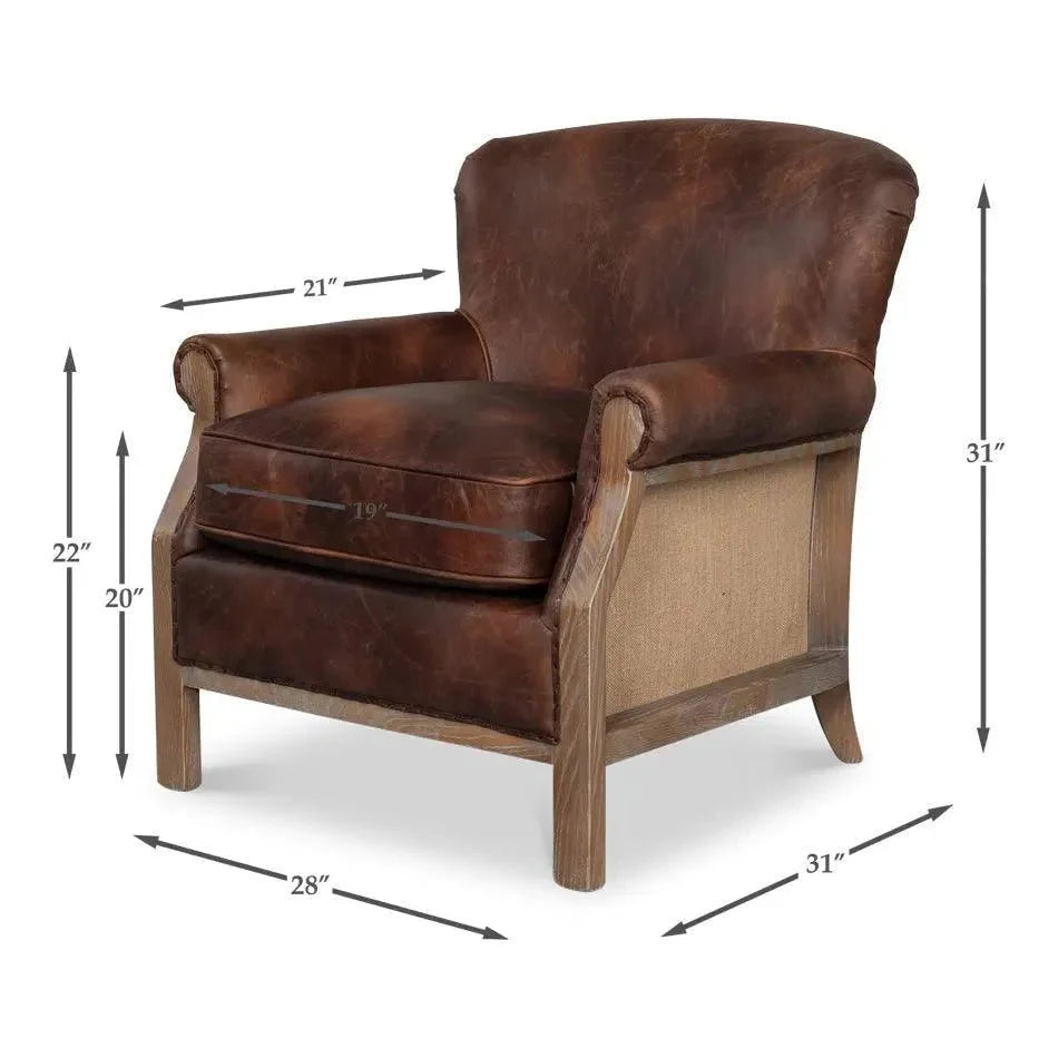 Benjamin Club Chair Brown Leather - LOOMLAN - Sarreid - Club Chairs