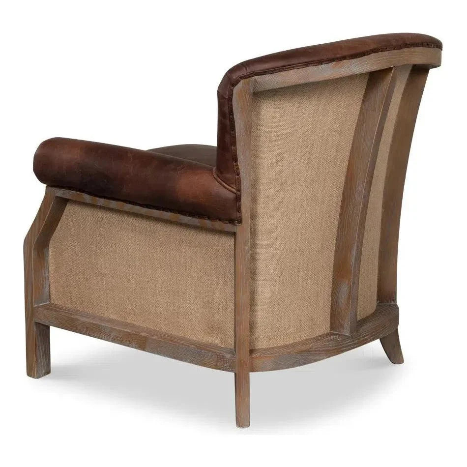 Benjamin Club Chair Brown Leather - LOOMLAN - Sarreid - Club Chairs