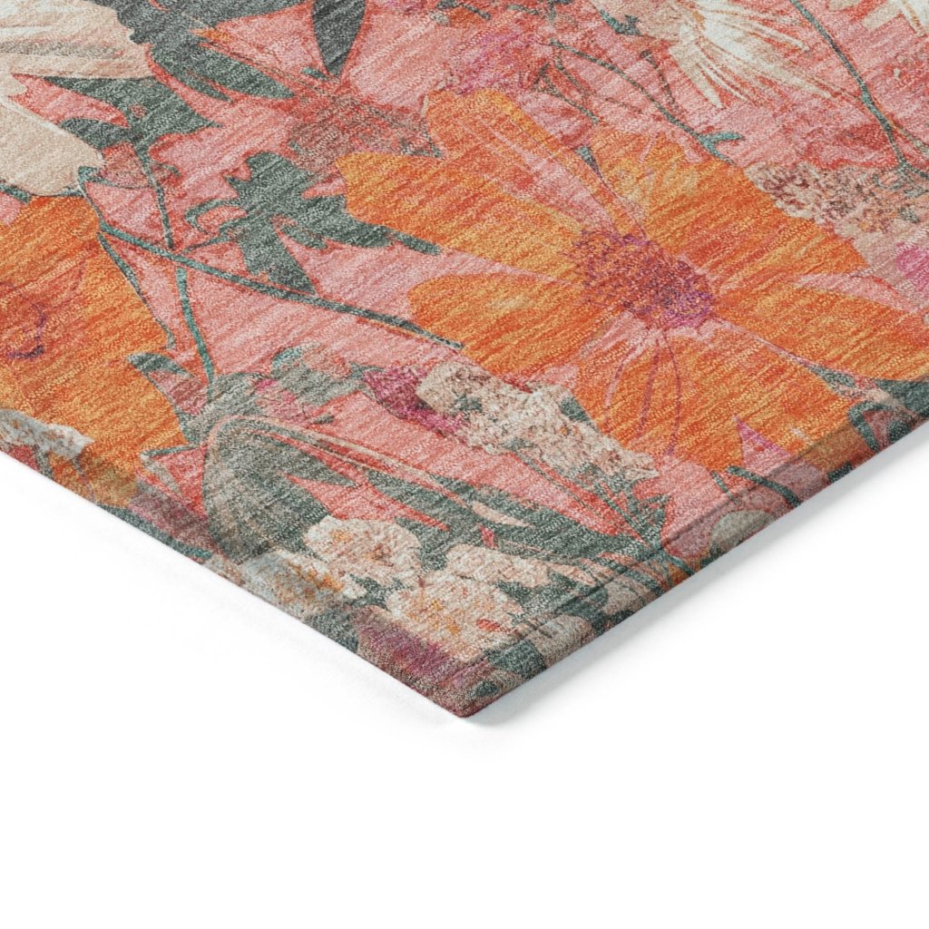 LOOMLAN Rugs Beshira Pink Washable Indoor-Outdoor Rug