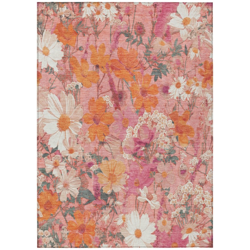 LOOMLAN Rugs Beshira Pink Washable Indoor-Outdoor Rug