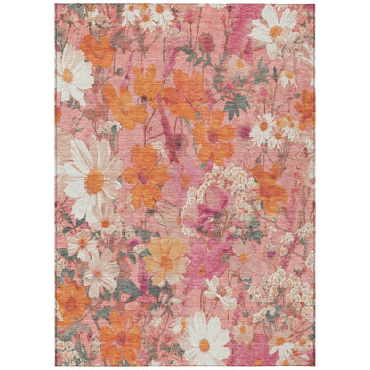 LOOMLAN Rugs Beshira Pink Washable Indoor-Outdoor Rug