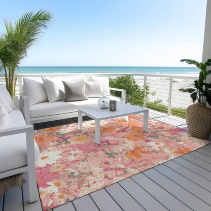 LOOMLAN Rugs Beshira Pink Washable Indoor-Outdoor Rug
