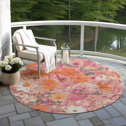 LOOMLAN Rugs Beshira Pink Washable Indoor-Outdoor Rug