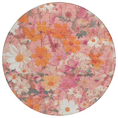 LOOMLAN Rugs Beshira Pink Washable Indoor-Outdoor Rug