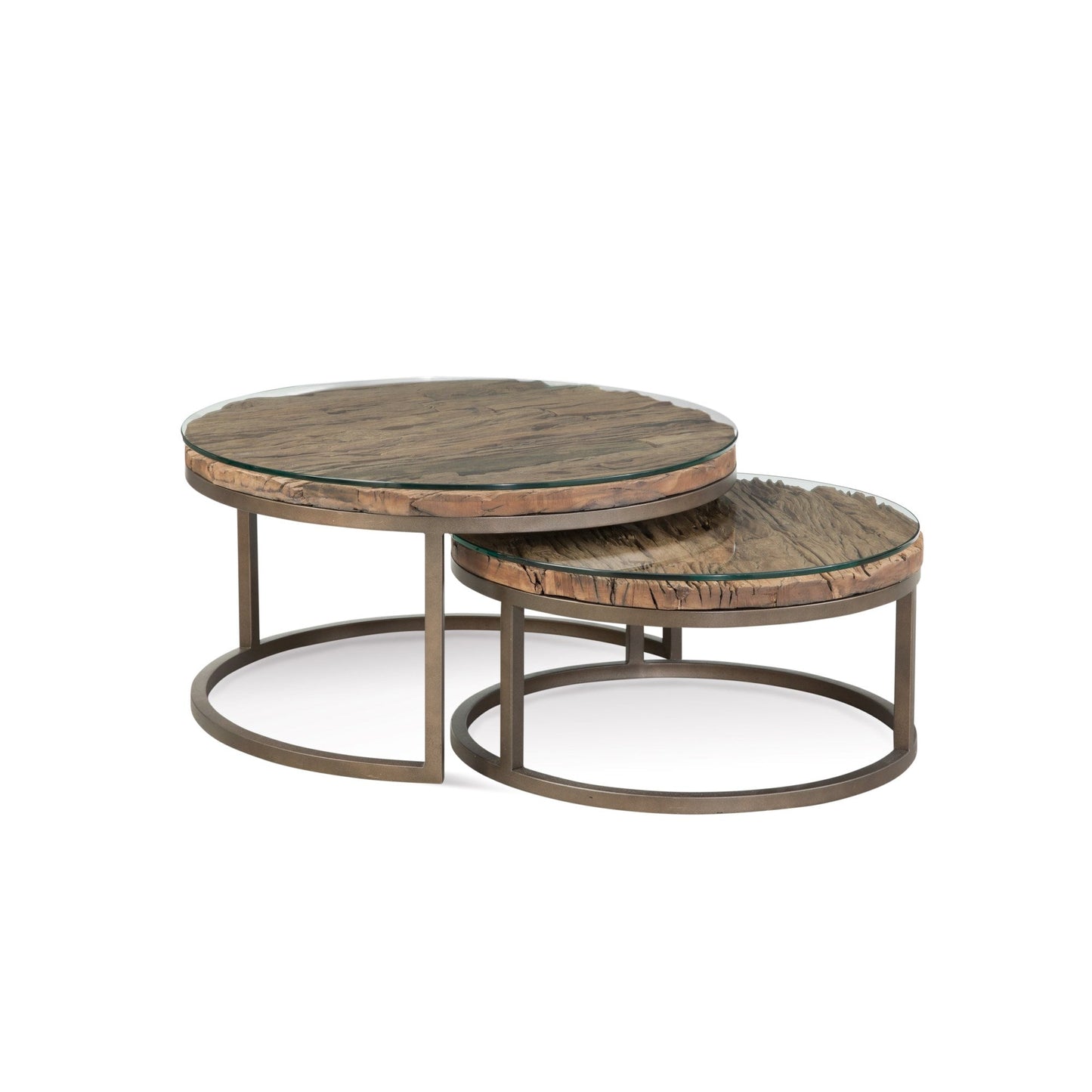 Cambria Wood and Glass Brown Round Nesting Table