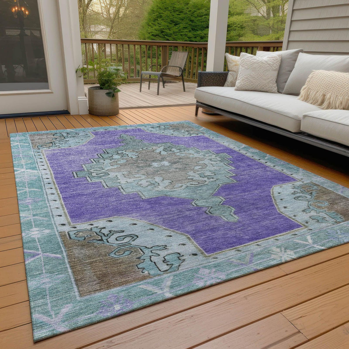 Haelion Purple Washable Indoor-Outdoor Rug -- purple