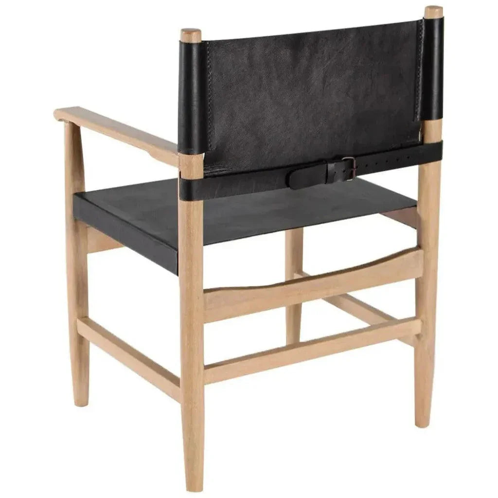 Black Leather Dining Chair Xavier With Arms - LOOMLAN - Peninsula Home - Dining Chairs