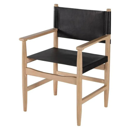 Black Leather Dining Chair Xavier With Arms - LOOMLAN - Peninsula Home - Dining Chairs