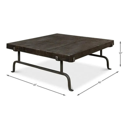 Blayne Coffee Table Square Wood Iron Base - LOOMLAN - Sarreid - Coffee Tables