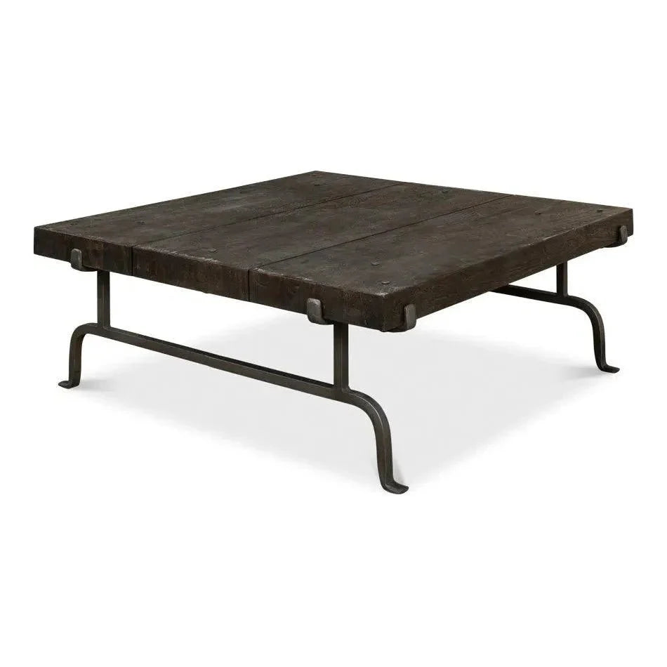 Blayne Coffee Table Square Wood Iron Base - LOOMLAN - Sarreid - Coffee Tables