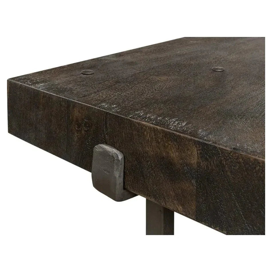 Blayne Coffee Table Square Wood Iron Base - LOOMLAN - Sarreid - Coffee Tables
