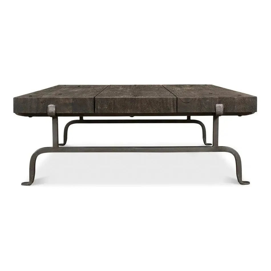Blayne Coffee Table Square Wood Iron Base - LOOMLAN - Sarreid - Coffee Tables