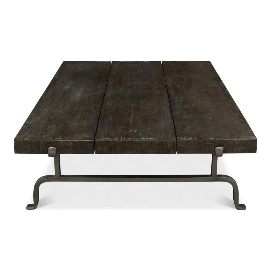 Blayne Coffee Table Square Wood Iron Base - LOOMLAN - Sarreid - Coffee Tables