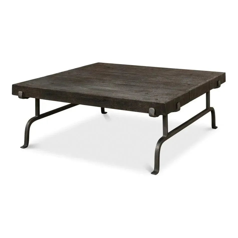 Blayne Coffee Table Square Wood Iron Base - LOOMLAN - Sarreid - Coffee Tables
