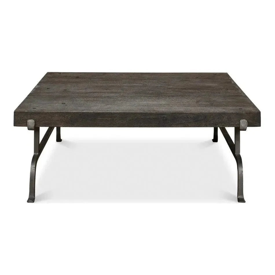 Blayne Coffee Table Square Wood Iron Base - LOOMLAN - Sarreid - Coffee Tables