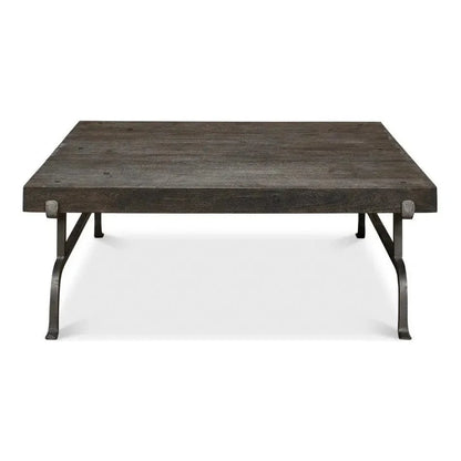 Blayne Coffee Table Square Wood Iron Base - LOOMLAN - Sarreid - Coffee Tables