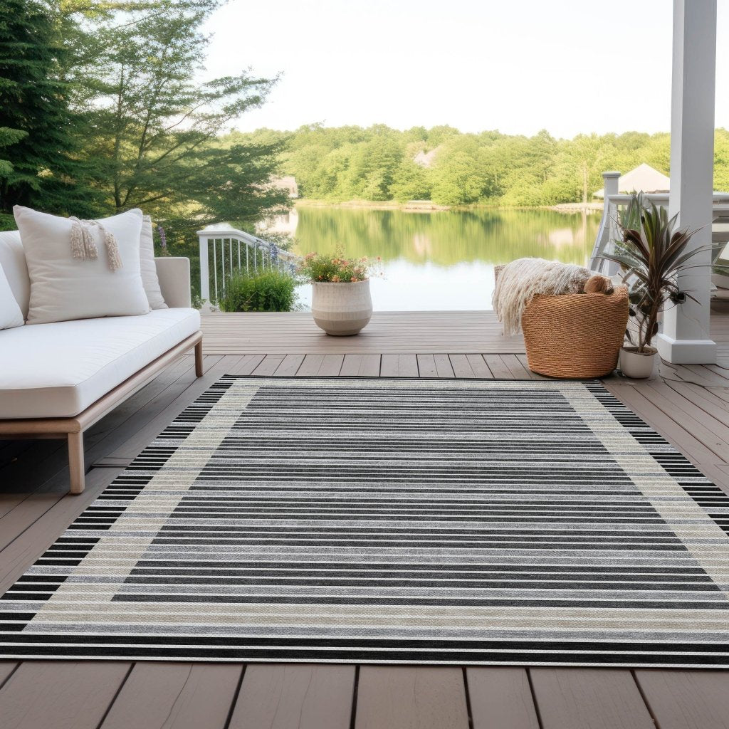 LOOMLAN Rugs Blazyn Black Washable Indoor-Outdoor Rug