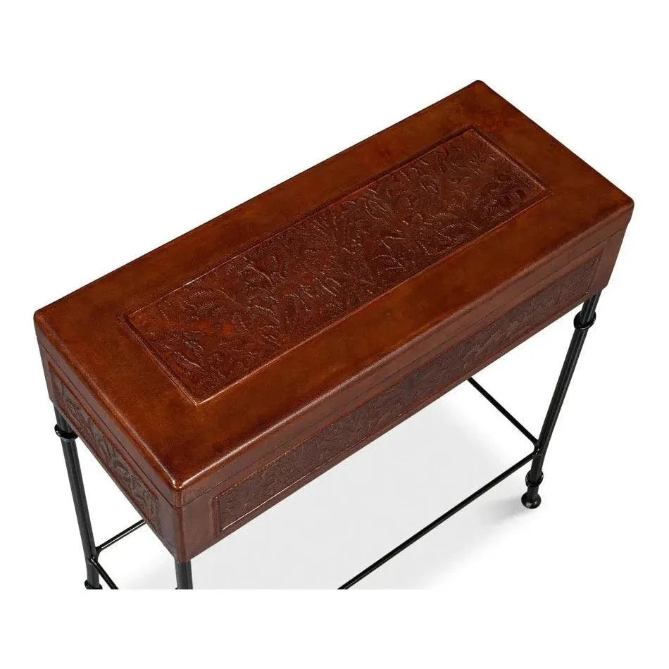 Botanical Side Table Leather Box On Stand - LOOMLAN - Sarreid - Side Tables
