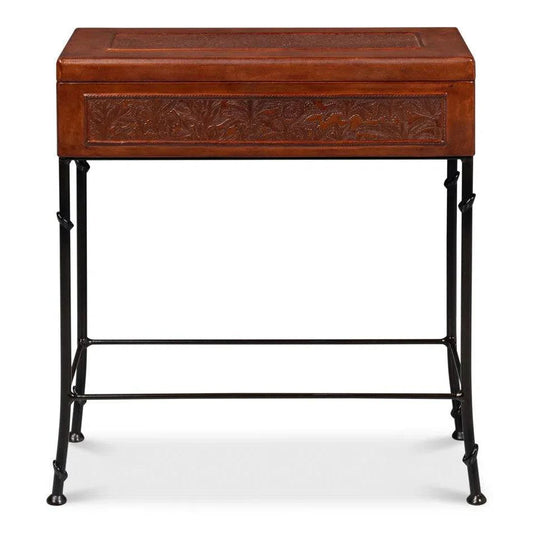 Sarreid Botanical Side Table Leather Box On Stand