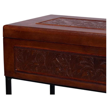 Botanical Side Table Leather Box On Stand - LOOMLAN - Sarreid - Side Tables