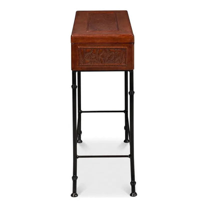 Botanical Side Table Leather Box On Stand - LOOMLAN - Sarreid - Side Tables