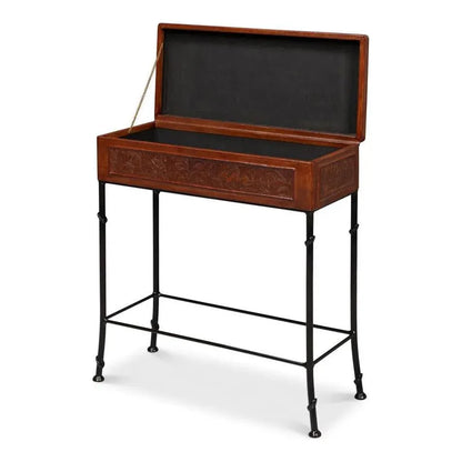 Botanical Side Table Leather Box On Stand - LOOMLAN - Sarreid - Side Tables