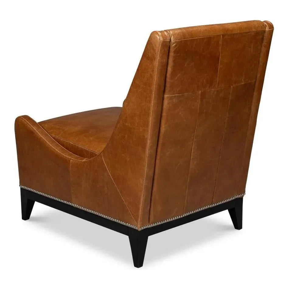Brandy Leather Brown Armless Accent Chair - LOOMLAN - Sarreid - Accent Chairs
