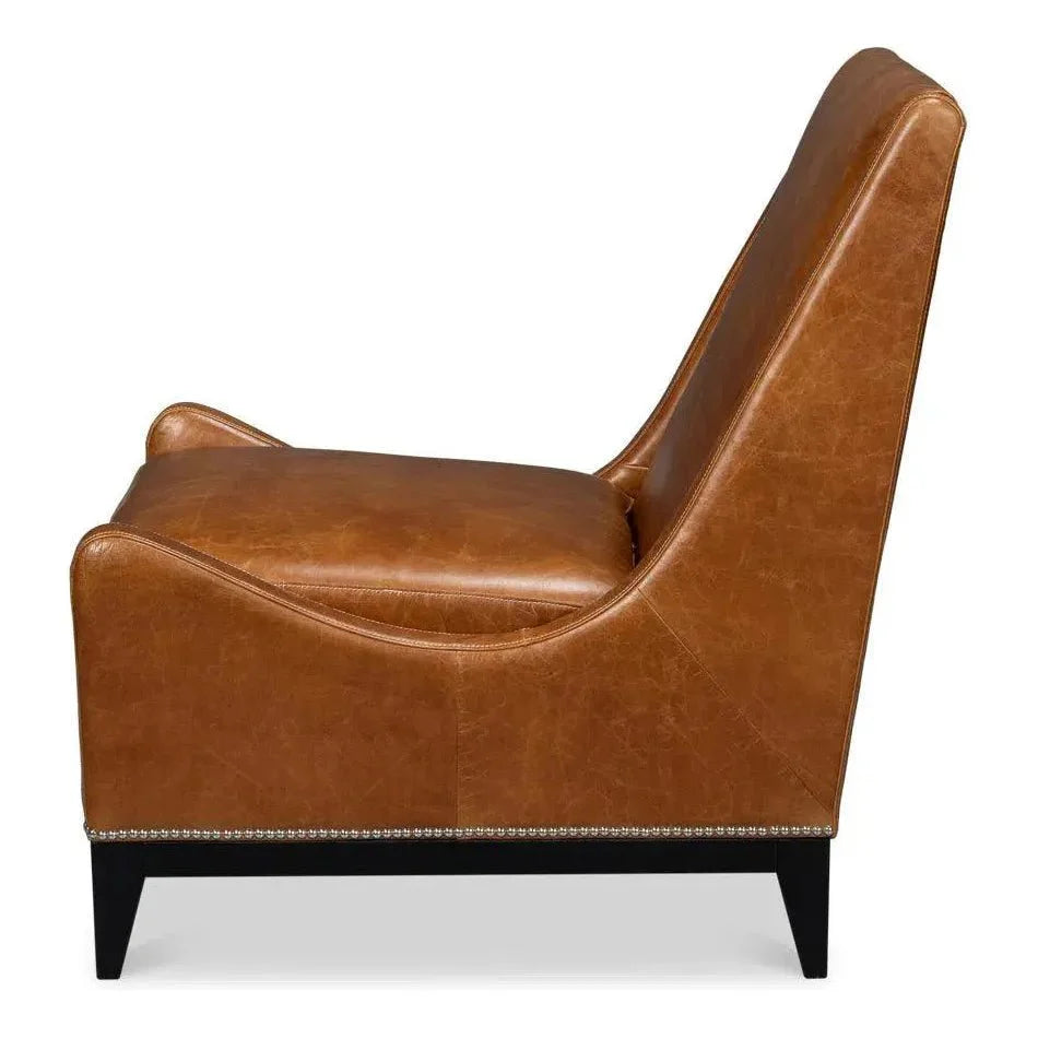 Brandy Leather Brown Armless Accent Chair - LOOMLAN - Sarreid - Accent Chairs