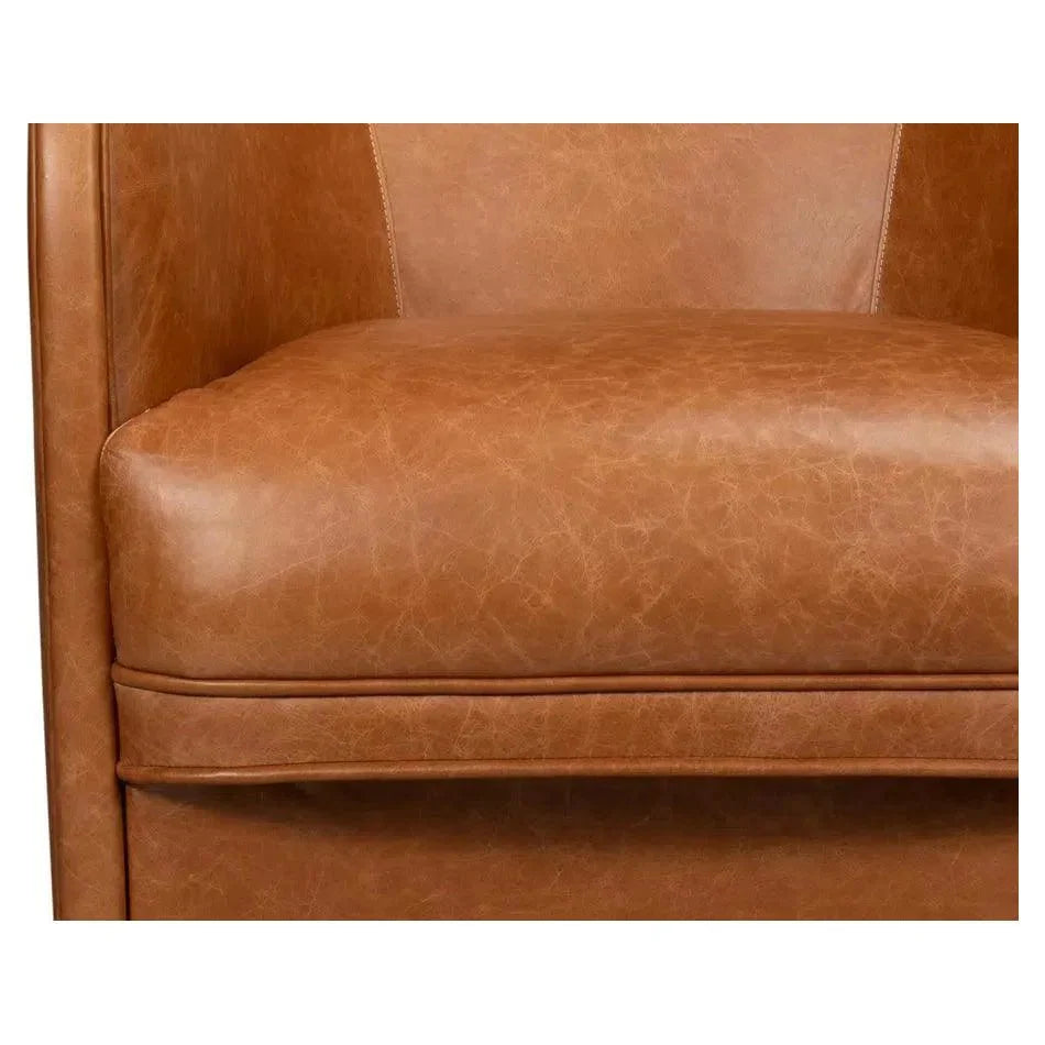 Sarreid Braxton Leather Brown Swivel Arm Chair