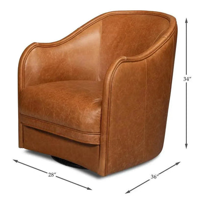 Sarreid Braxton Leather Brown Swivel Arm Chair