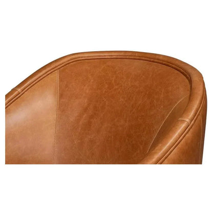 Sarreid Braxton Leather Brown Swivel Arm Chair