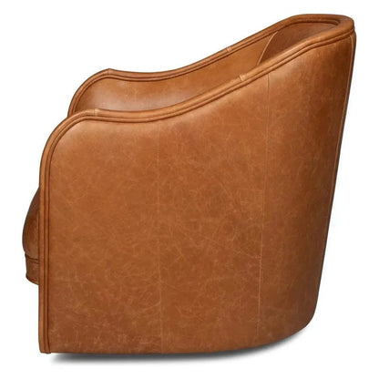 Sarreid Braxton Leather Brown Swivel Arm Chair