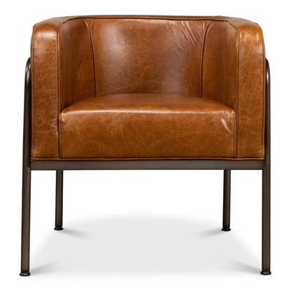 Breda Retro Brown Leather Accent Tub Chair - LOOMLAN - Sarreid - Club Chairs